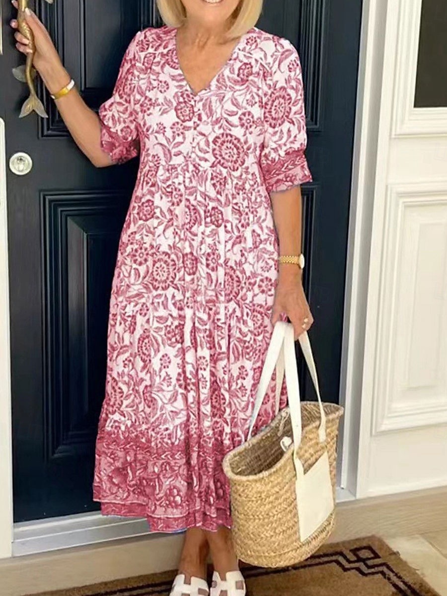 Női Midi ruha hétköznapi ruha Boho elegáns ruhák Boho ruha Csehország Stílusos Alkalmi Vakáció Hétköznapi Napi Laza öltözet Grafika Féhosszú V-alakú Arcpír rózsaszín Medence Égszínkék Sárgabarack 2025 - $27.99 –P5