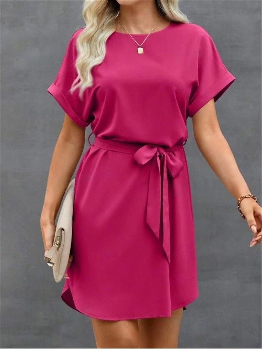Abito Mini Donne Abito Avvolto Vestito T Shirt Vestito Tee Colore Solido Casual Vacanza Strada Casual Vestibilità Regolare Grafica Manica Corta Collo a Giro Rosa Vino Blu Marino Blu Estate del 2025 a $29.99 –P8