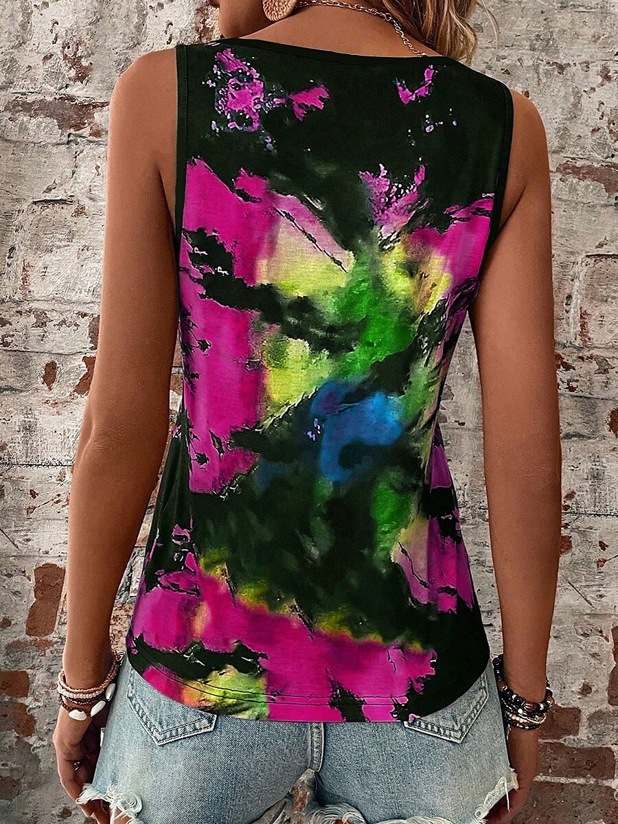 Női top camisole batikolt stílusos hétköznapi ujjatlan V nyakú normál fazonú napi nyomott fukszia nyár 2025 - $17.99 –P2