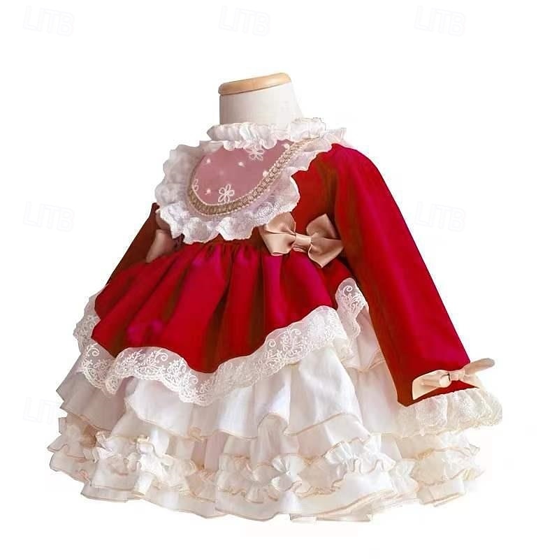 kinderkleidung Mädchen Kleid Lolita Kleid Farbblock Langarm Leistung Party Spitze Patchwork bezaubernd Kostüm Polyester Knielang Spitzenkleid Casual kleid Sommer Frühling 4 Jahre + Rosa Wein Rote 2025 - $54.99 –P5