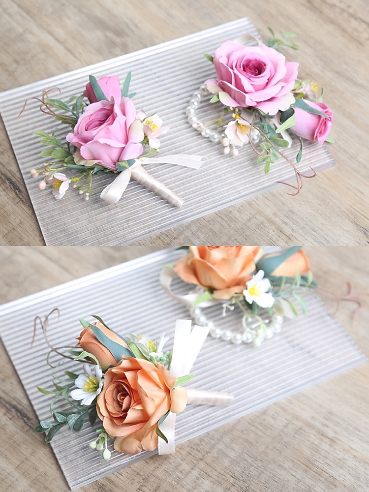 butoniera de nunta si corsajul de la incheietura mainii – accesorii florale elegante de trandafiri artificiali pentru mire, miri, domnisoare de onoare si evenimente speciale 2025 - $11.99 –P6