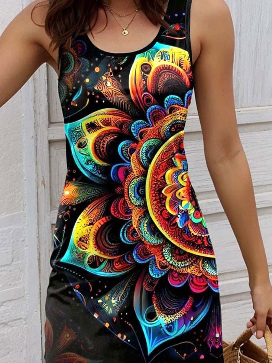 Pentru femei Rochie Mini Rochie A line Rochie de vară Rochie cu umeri Vacanță Casual Zilnic Potrivire Largă Floral Grafic Epocă Fără manșon În U Negru Vară 2025 - $21.99 –P3