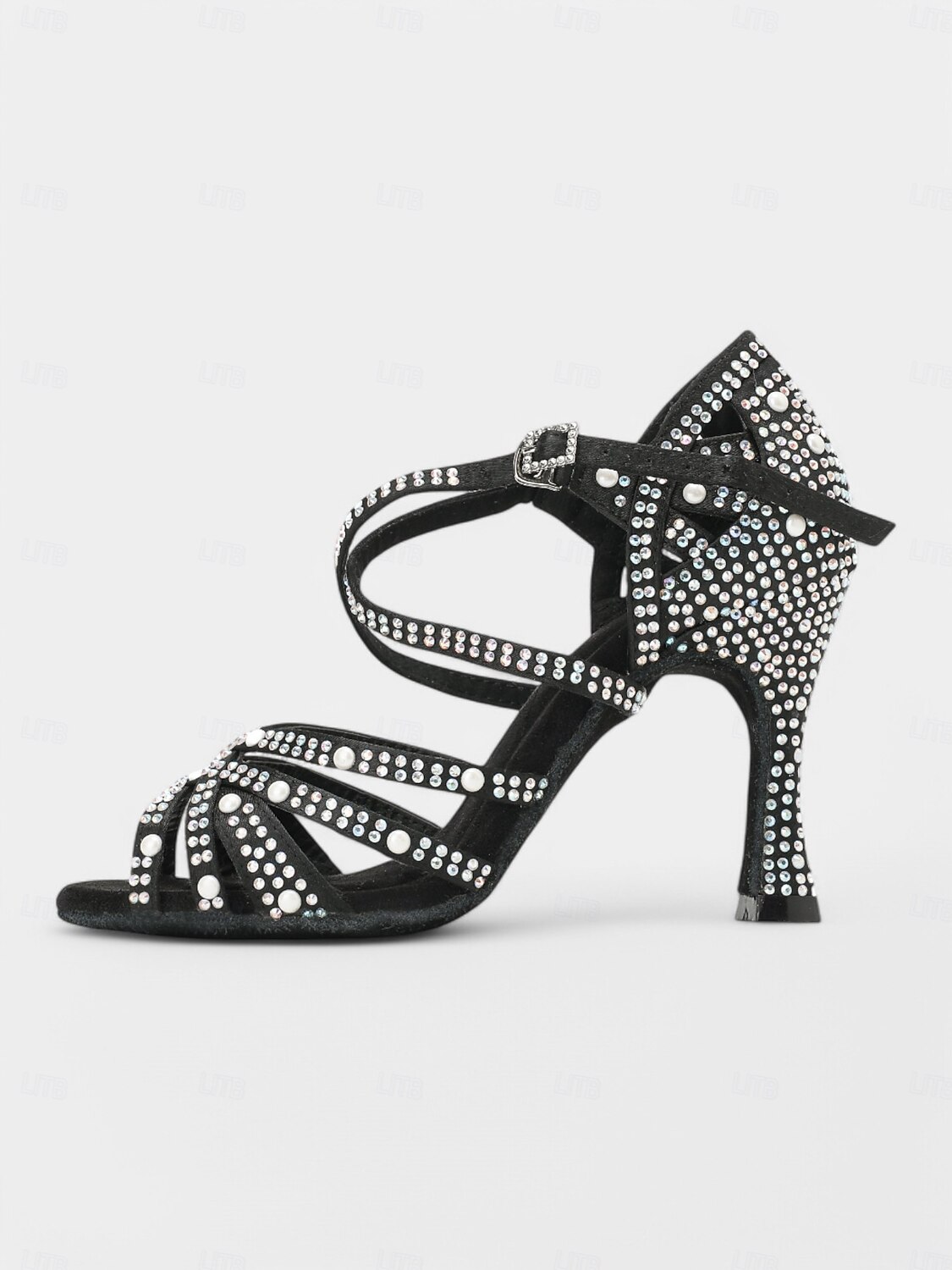svarte rhinestone strappy dansesko for kvinner - stilige latinske dansesandaler med høye hæler, perfekt for dansekonkurranser og spesielle anledninger 2025 - $59.99 –P1