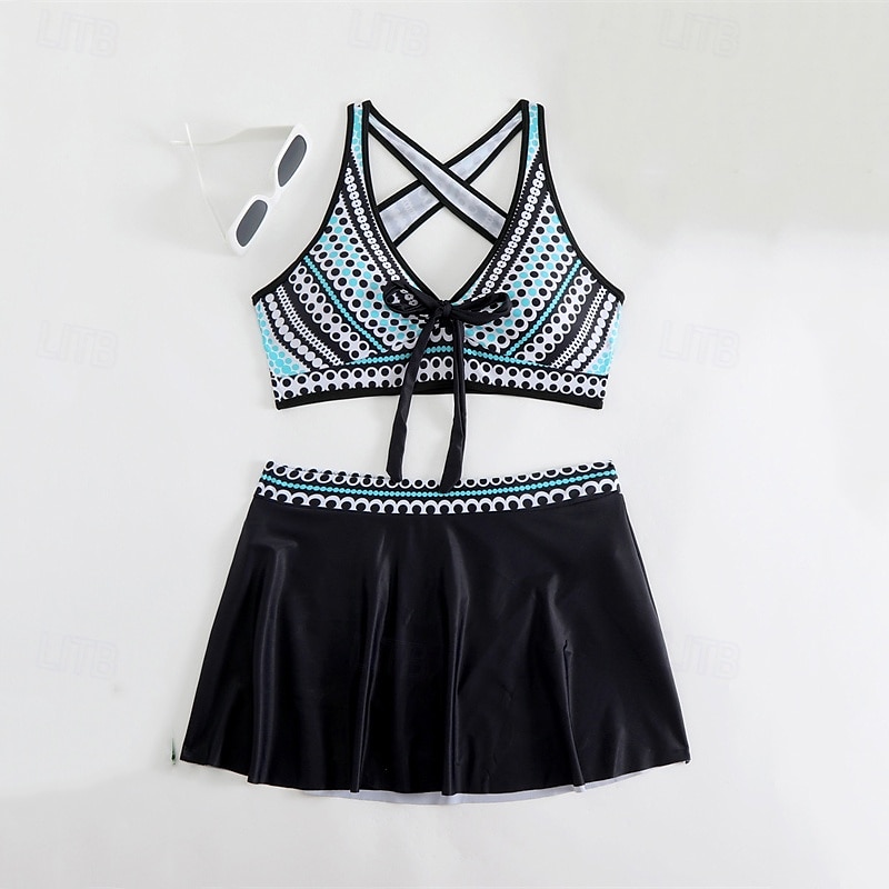 Femme Tankini Maillot De Bain Deux Pièces Dos Nu Maillots de Bain Mosaïque Maillots de Bain Noir Jaune Respirable Séchage rapide Poids Léger Sans Manches - Natation Surf Plage Eté Printemps de 2025 ? $21.59 –P3