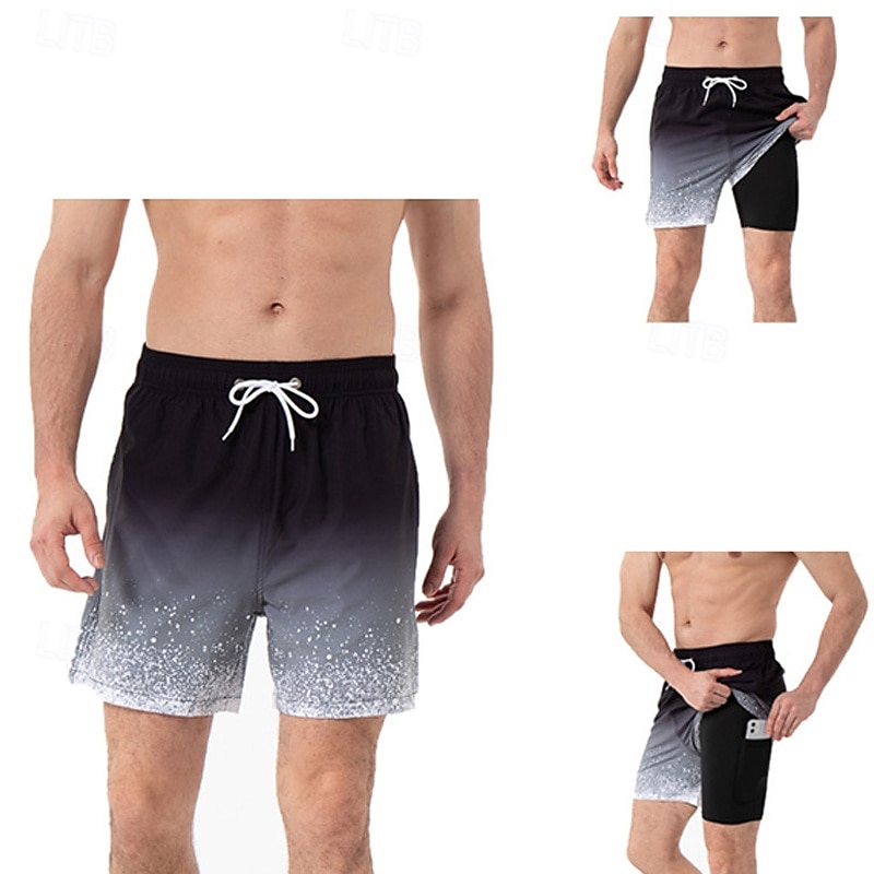 Men's Swim Trunks Swim Shorts Board Shorts Bottoms Drawstring 2 in 1 with Pockets Swimming Surfing Beach Water Sports Printed Summer Spring 2025 - $26.99 –P2