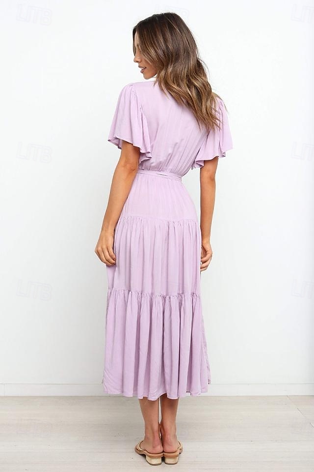 Damer Graduering Kjole Maxi Kjole Ensfarget A Linje Kjole Sommer Kjole Fest Klassisk Semi Formell Ferie Fest Arbeid Form Passform Grafisk Enkel Kort Erme V Utringning Svart Rosa Grønn Mørk Blå 2025 - $31.99 –P1