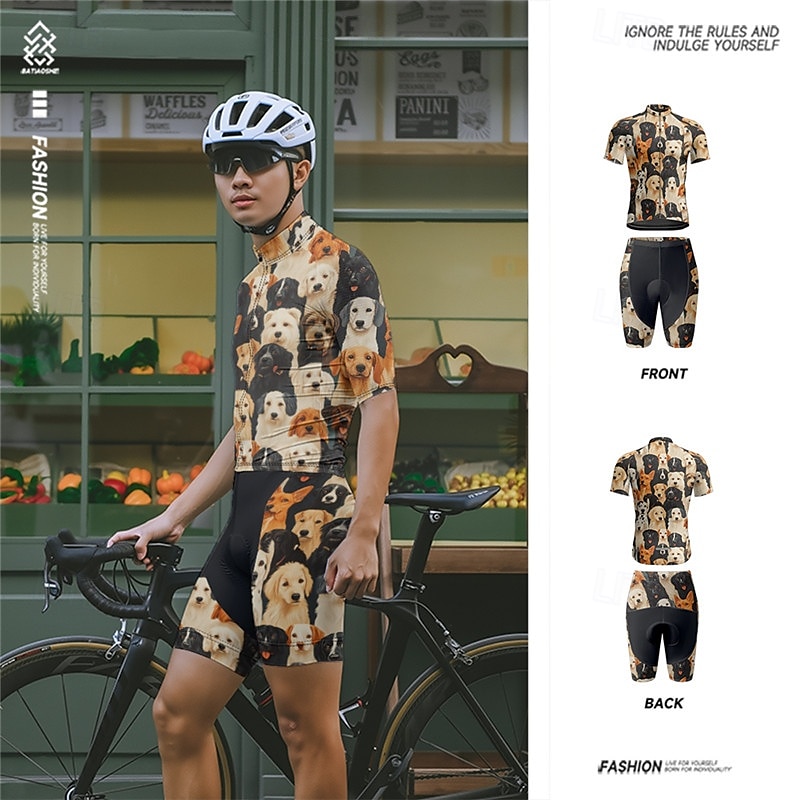 Men's Cycling Jersey with Shorts Dog Short Sleeve Bike Clothing Suit with 3 Rear Pockets Mountain Bike MTB Road Bike Cycling Front Zipper Sweat wicking Comfortable Breathable Sports Black Yellow Dark 2025 - $47.99 –P13