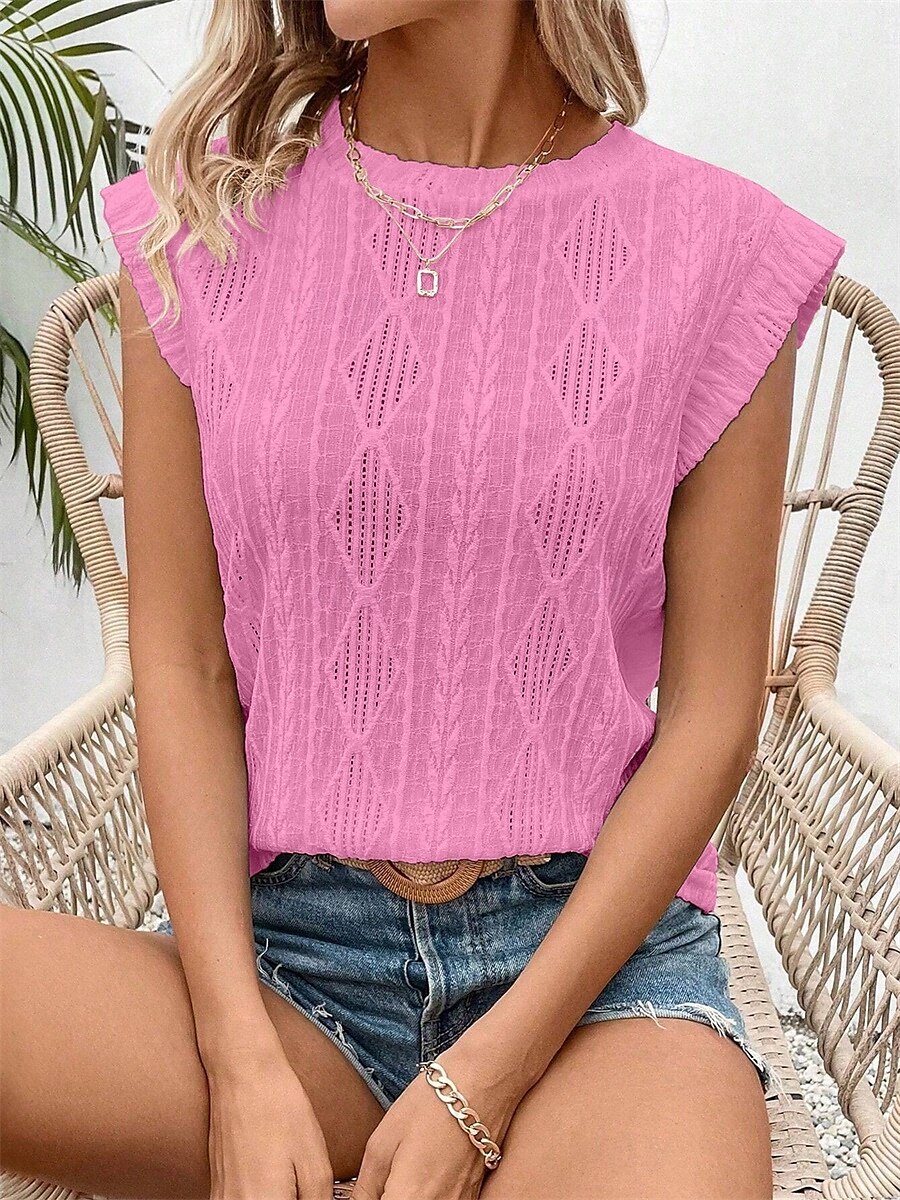 Women's T Shirt Plain Elegant Fashion Modern Sleeveless Crew Neck Regular Tops Daily Weekend White Pink Blue Green Summer Spring 2025 - $21.99 –P11