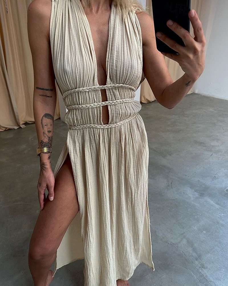 Pentru femei Rochie Lunga Rochie Maxi Rochii inspirate din in Rochie în carouri Rochie casual Rochie de vară Modă În aer liber Concediu Dată Fit regulat Simplu Fără manșon În V Negru Maro Bej Var 2025 - $36.99 –P3