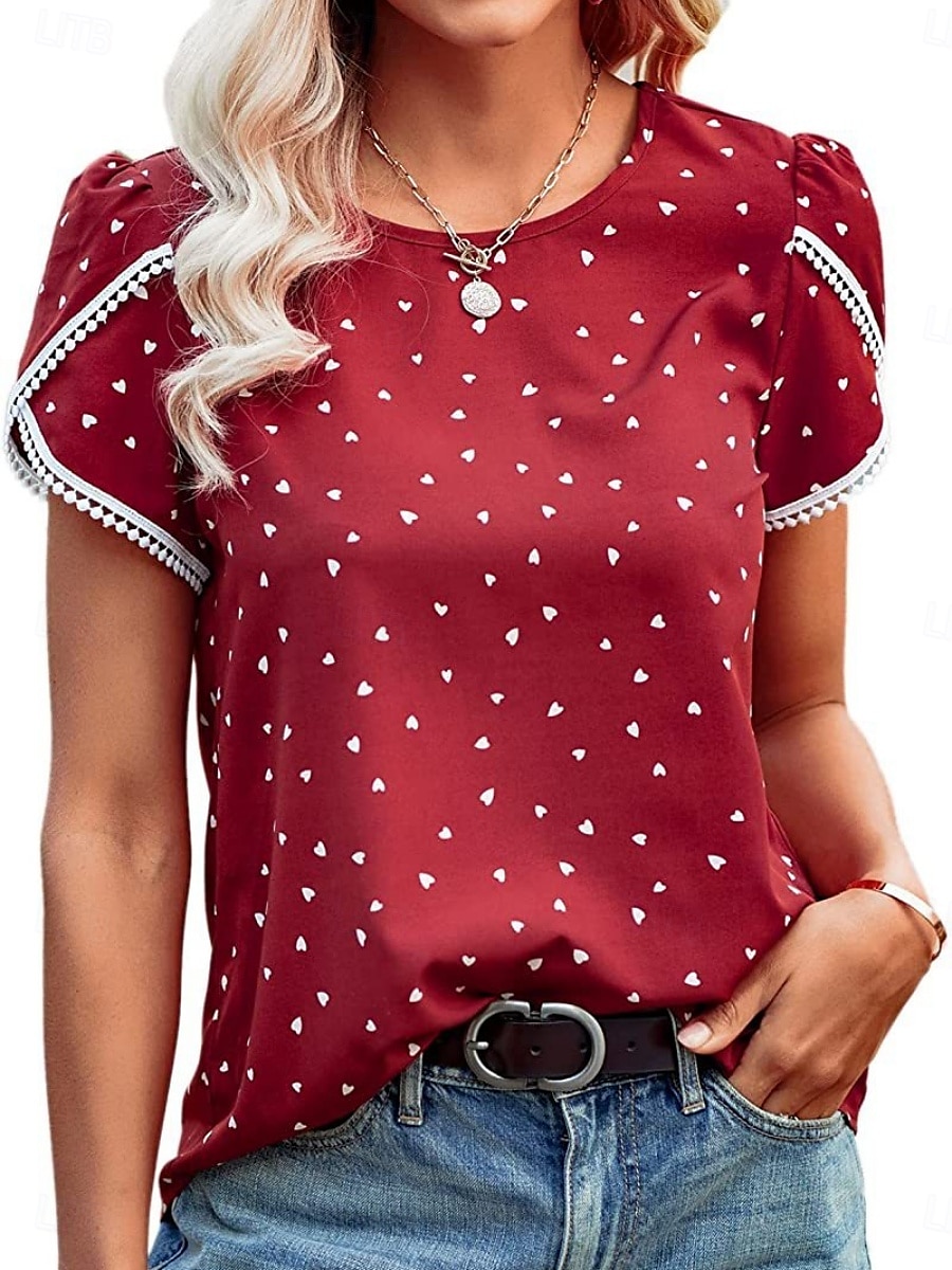 Tricou de femei Puncte Stilat Casual Mâneci Scurte Gât Rotund Topuri Regulate Zilnice Print Negru Alb Roz Roșu Albastru Vară Primăvară 2025 - $16.99 –P1