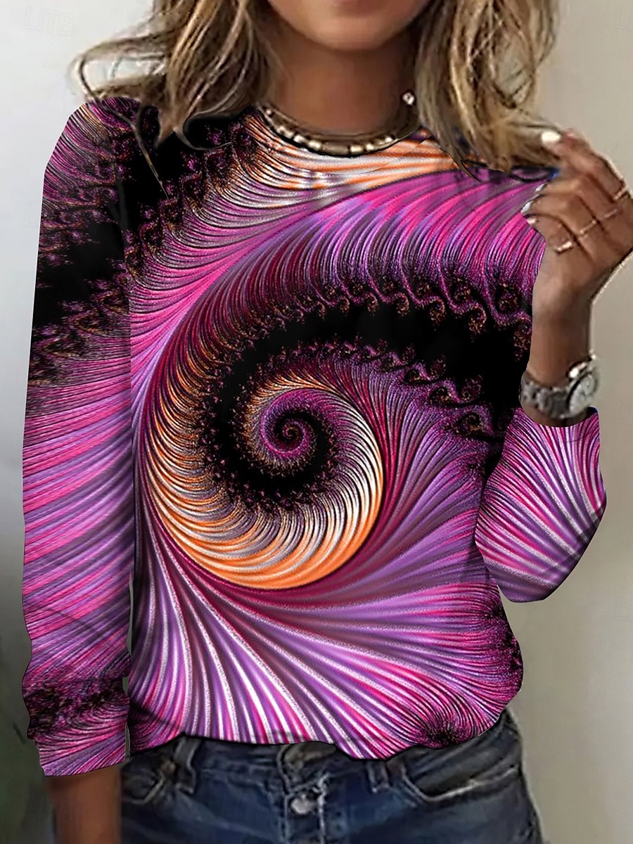 Per donna Maglietta Ombre Casual Manica Lunga Girocollo Top Regolari Quotidiano Stampato Viola Primavera Autunno del 2025 a $22.99 –P2