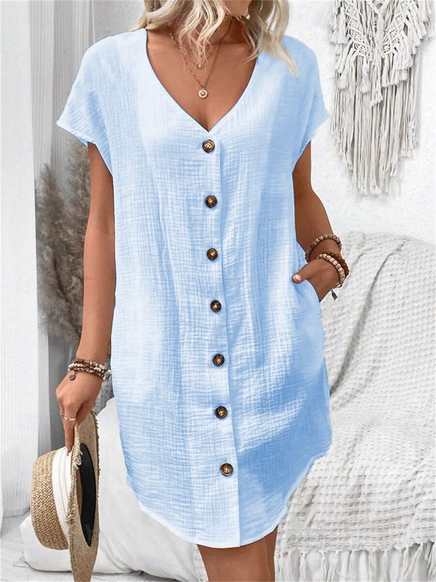 Women's Mini Dress Faux Cotton Linen Shift Dress Casual Dress Tank Dress Basic Casual Batwing Sleeve Casual Daily Vacation Loose Fit Plain Short Sleeve V Neck Black White Pink Green Summer Spring 2026 - $22.99 –P8