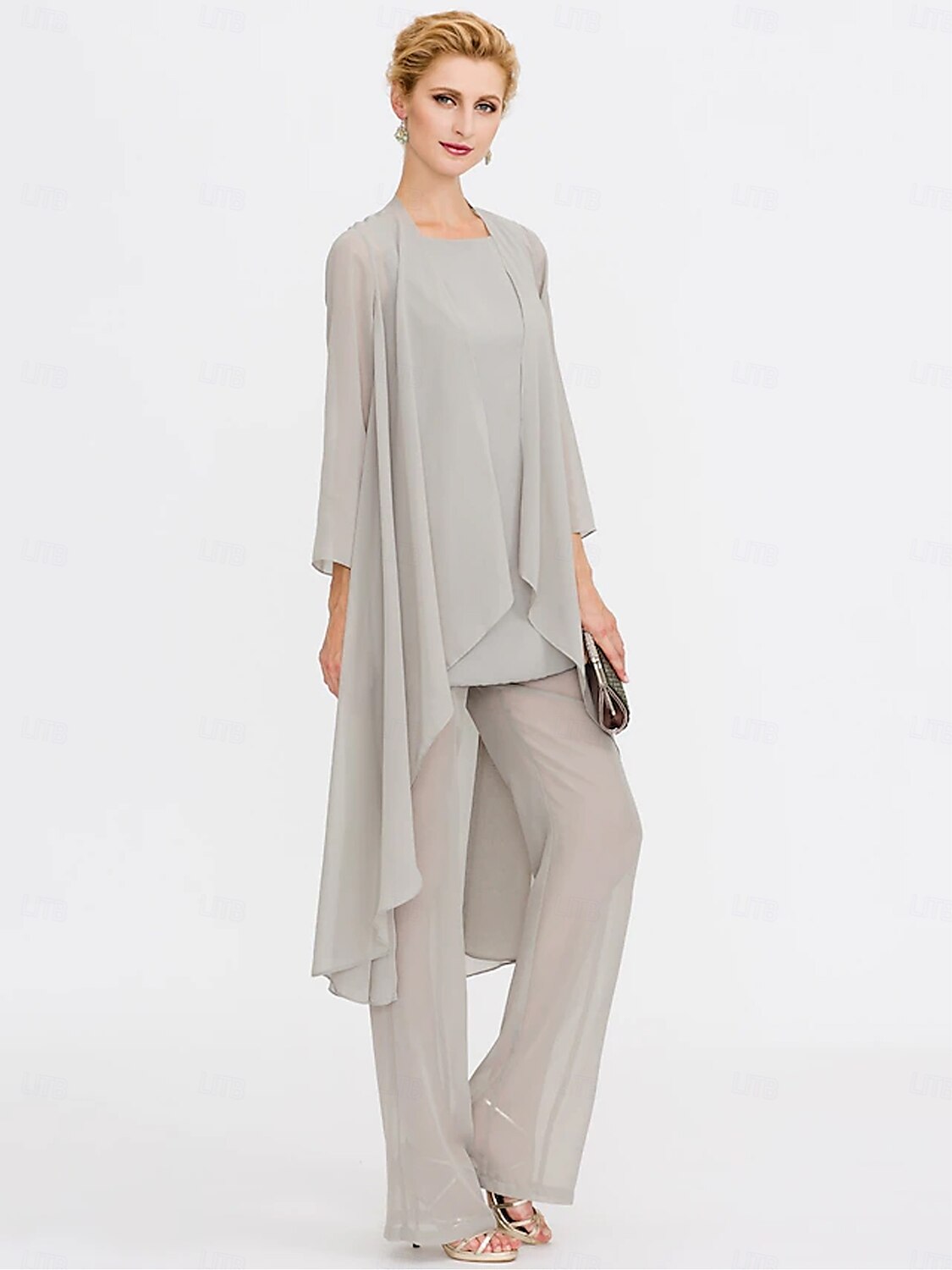 Kombinezon  Spodnium 3 Częściowe Teściowej Ślubne Gościń Elegancka Plus Size Zawiera Bateau Długość do Podłogi Chiffon Bez Rękawów Kurtka z Jednolitym Kolorem 2025 - $125.99 –P4