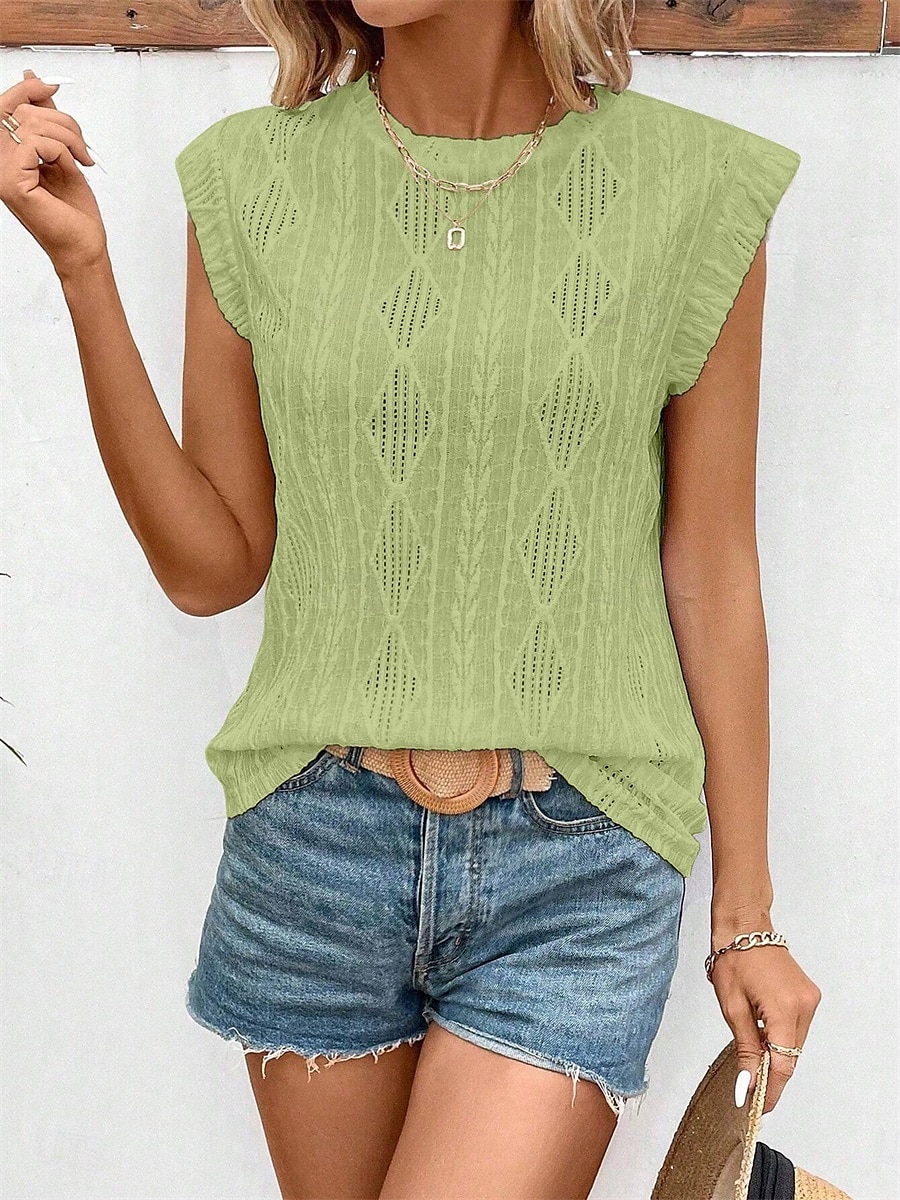 Women's T Shirt Plain Elegant Fashion Modern Sleeveless Crew Neck Regular Tops Daily Weekend White Pink Blue Green Summer Spring 2025 - $21.99 –P3