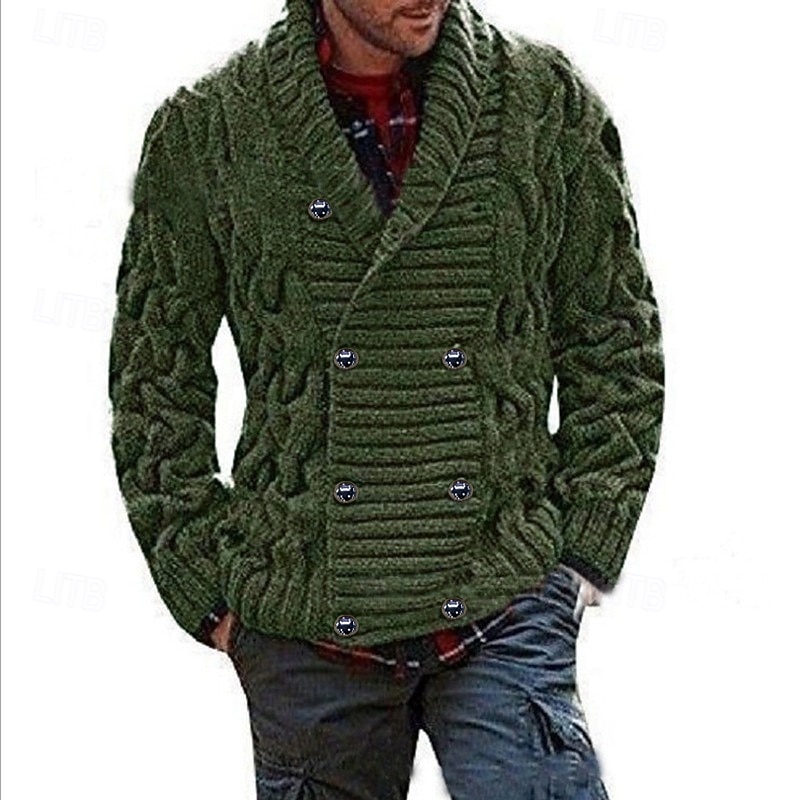 Per uomo Felpa Cardigan Maglione corto Cavi Maglia Lavorato a maglia Tinta unica Colletto Moda Stile vintage Giornaliero Abbigliamento Autunno Inverno Nero Verde militare S M L del 2026 a $45.99 –P1