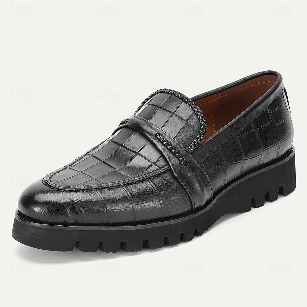 loafers i äkta läder för män – krokodilpräglade slip-on klänningskor med robust sula för affärs- och högtidskläder 2025 - $94.99 –P1