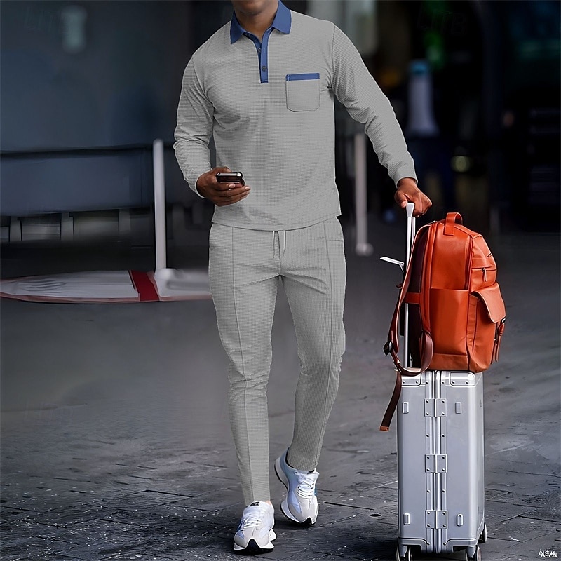 Per uomo Polo a nido d'ape Camicia da golf Golf Ufficio Informale Bavero Manica lunga Essenziale Moderno Color Block Collage Bottoni Primavera Autunno Standard Nero Blu reale Cachi Grigio Polo a nido del 2025 a $37.99 –P4