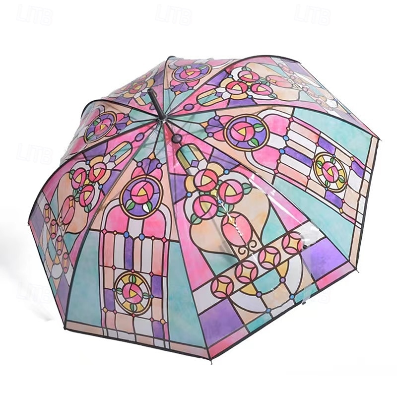 Vintage Stained Glass Automatic Umbrella, Hand-Painted Glass Clear Umbrella, Stained Glass Inspired Umbrella, Stained Glass Umbrella for Women Girl, Unique Aesthetic Transparent Umbrella 2025 - $15.99 –P2