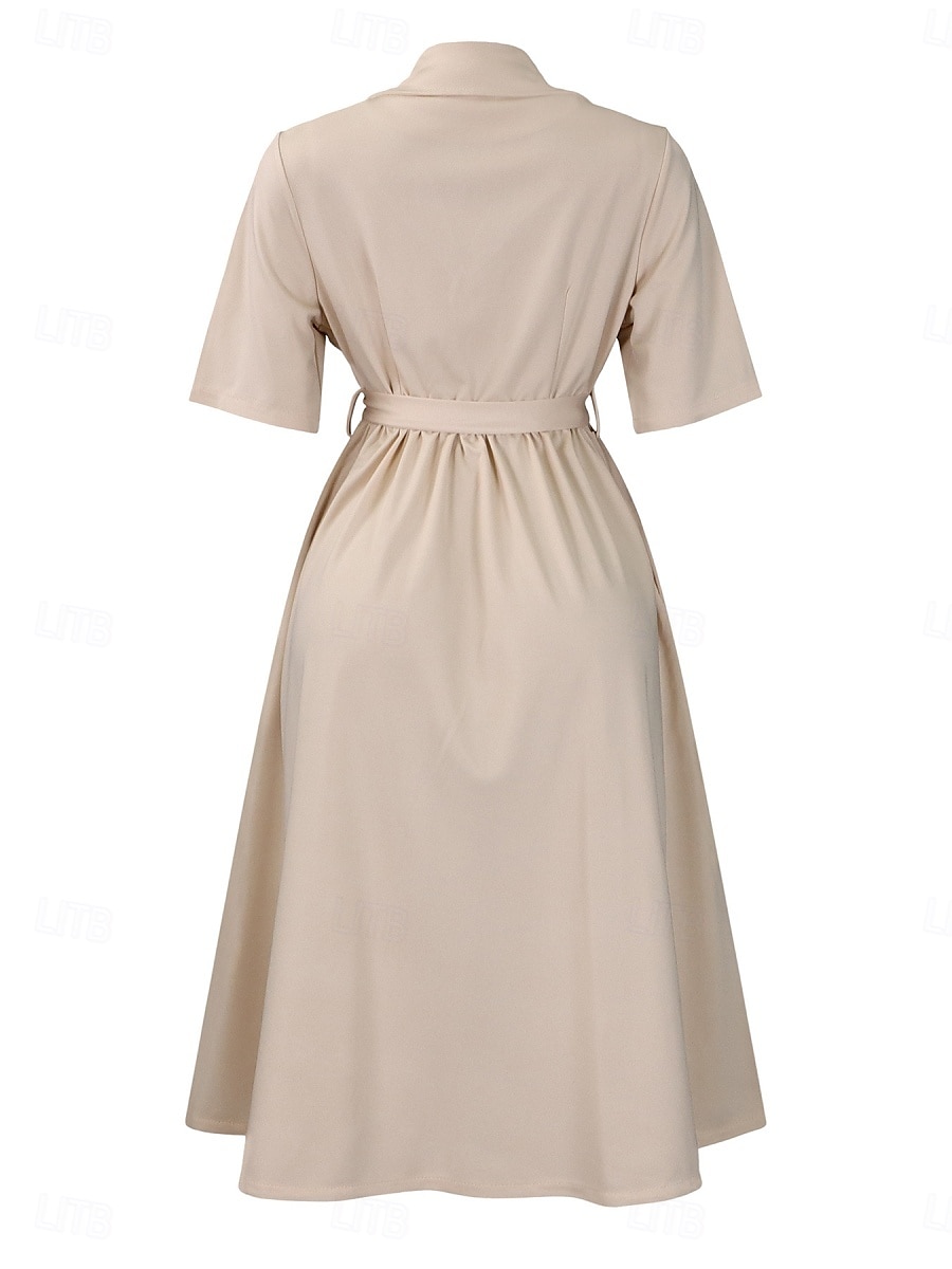 Damen Midikleid blusenkleid A Linie Kleid Elegant Ausgefallene Arbeit Regular Fit Glatt Halbe Ärmel Hemdkragen Rote Königliches Blau Aprikose Sommer 2026 - $41.99 –P9