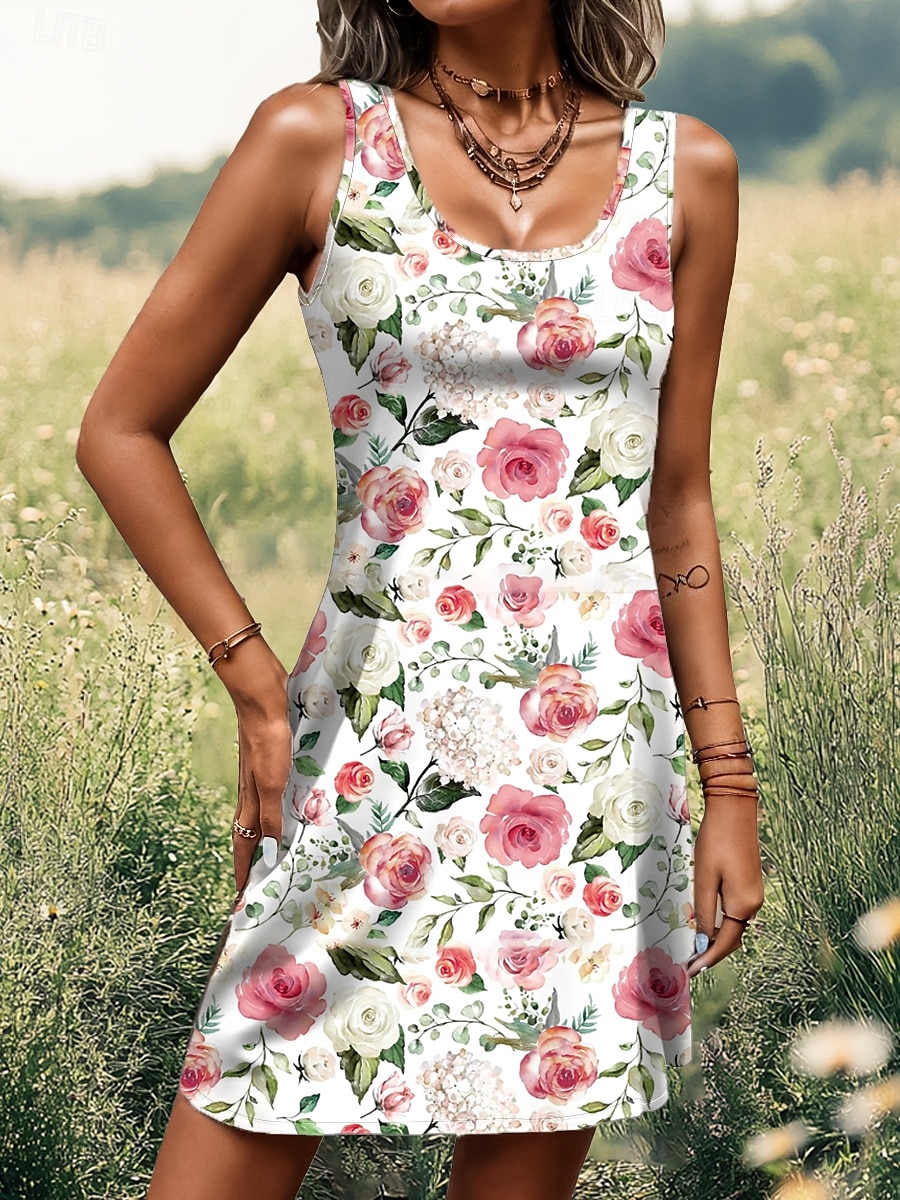 Women's Mini Dress Petite Dress A Line Dress Summer Dress Off The Shoulder Dress Elegant Bohemia Vacation Daily Loose Fit Floral Graphic Sleeveless U Neck Pink Summer Spring 2025 - $21.99 –P1