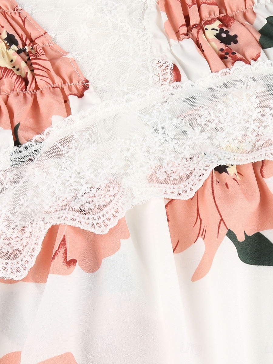 Damskie Sukienka mini Sukienka gorsetowa Sukienka A line Sukienka z falbanami Sukienka z bufiastymi rękawami Urlop Elegancki Codzienny Urlop Codzienny Regularny Kwiaty Krótki rękaw W serek Biały 2025 - $31.99 –P16
