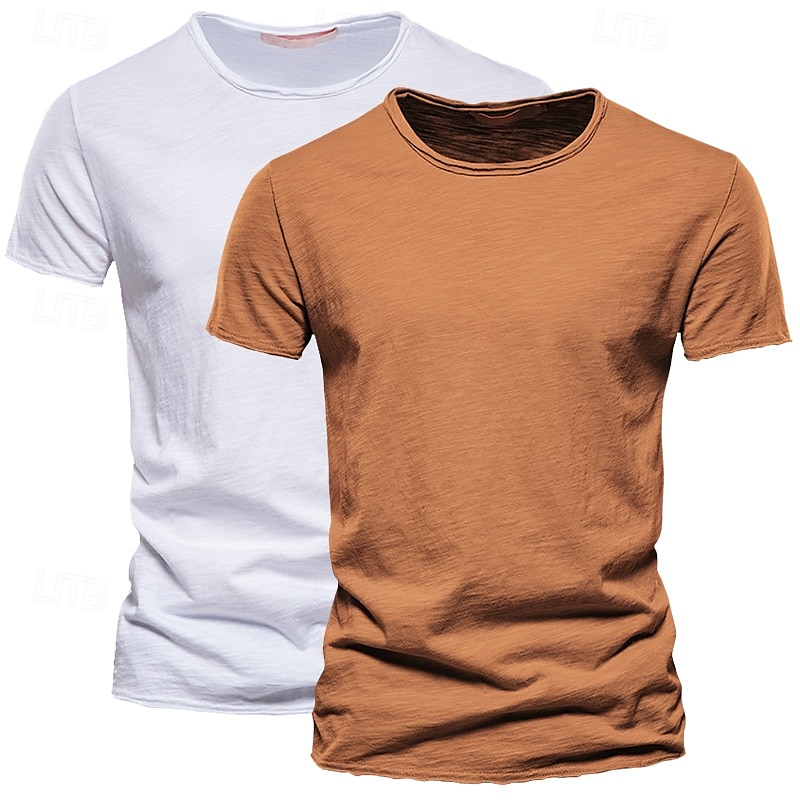 Homens Camiseta T-shirt Camiseta de bambu Manga Curta Gola Redonda Verão Tecido Moda Designer Básico Estilo Clássico Férias Rua Para Noite Preto+ Cáqui Branco+Verde Exército Azul+Caqui Top Tee para de 2025 por $27.99 –P5
