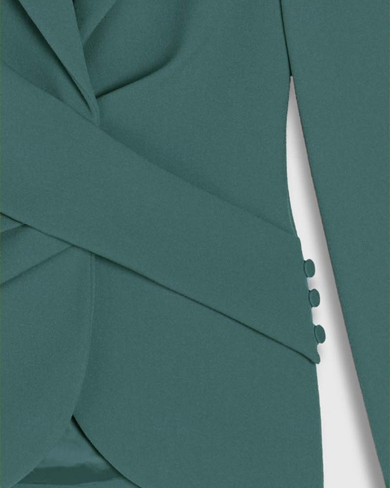 Pantsuit 2 Pieces Mother of the Bride Suit Elegant Simple Minimalist V Neck Wrapped Details Ankle Length Trousers Stretch Crepe Solid Color with Covered Buttons 2025 - $169.99 –P2