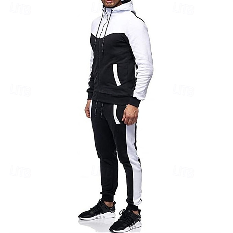 Homens Conjunto de treino Moletom Full Zip Hoodie Moletom com capuz e calças Conjunto de roupas Capuz Com Capuz Ao ar livre Diário Esportes Bolsos Com Cordão 2 Peças Bloco de cor Preto Branco Vermelho de 2025 por $27.99 –P14