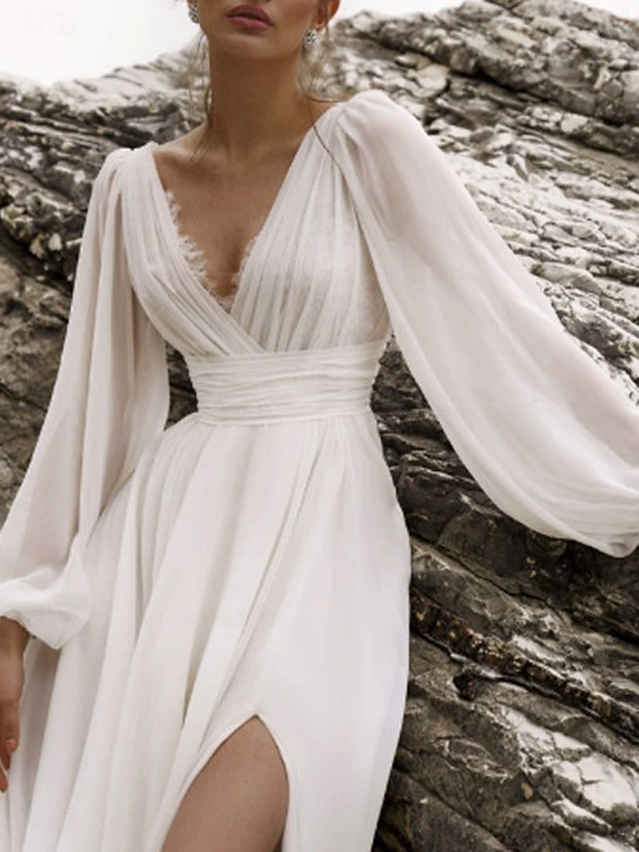 Abiti da sposa Linea-A A V Cinghie Regolari Strascico da cappella Tulle Abiti da sposa Con A pieghe Con ruche 2025 del 2025 a $180.99 –P4