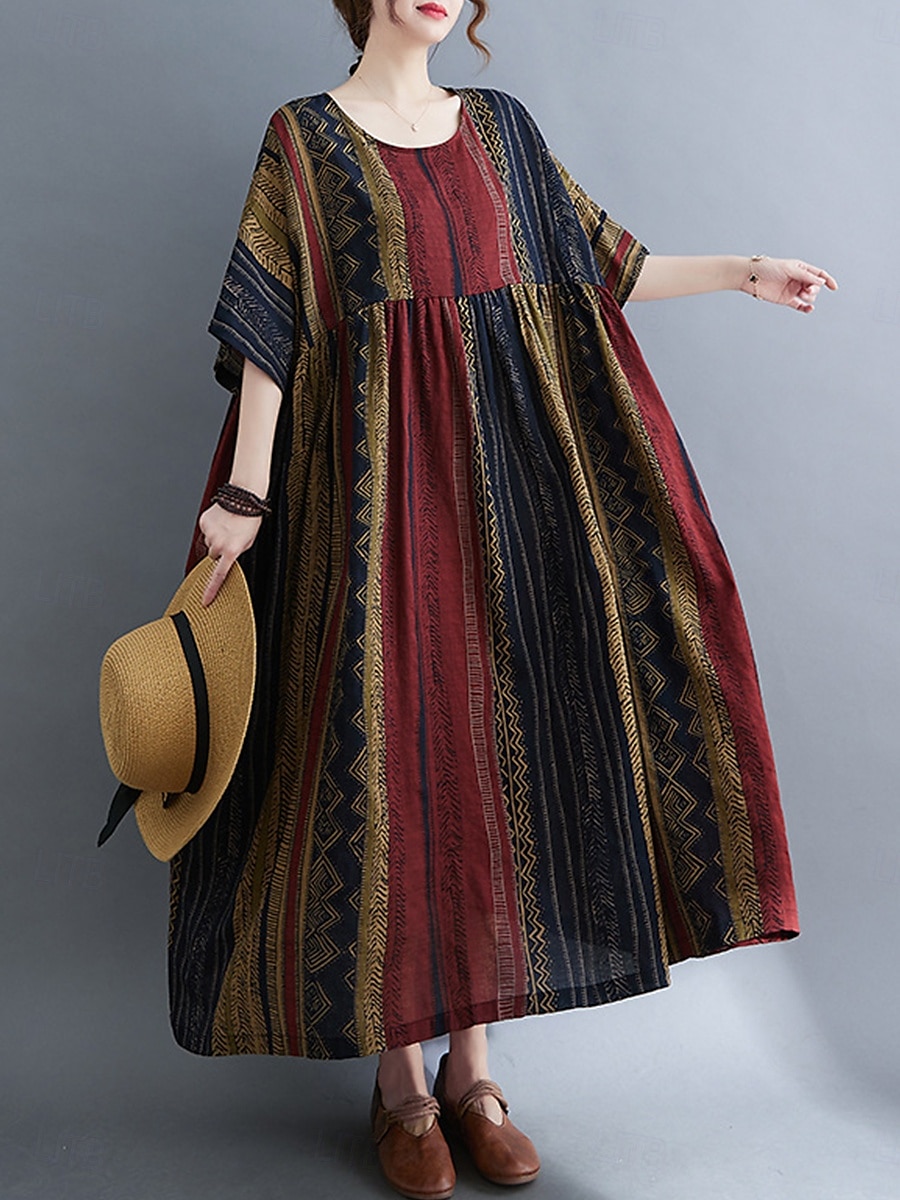 Femmes Robe maxi Robes en coton et lin Robe Décontractée Basique Occasionnel Vacances Quotidien Coupe régulière Graphique Manche Courte Col ras du cou Marron foncé Rouge Bordeaux Été de 2025 ? $32.99 –P2