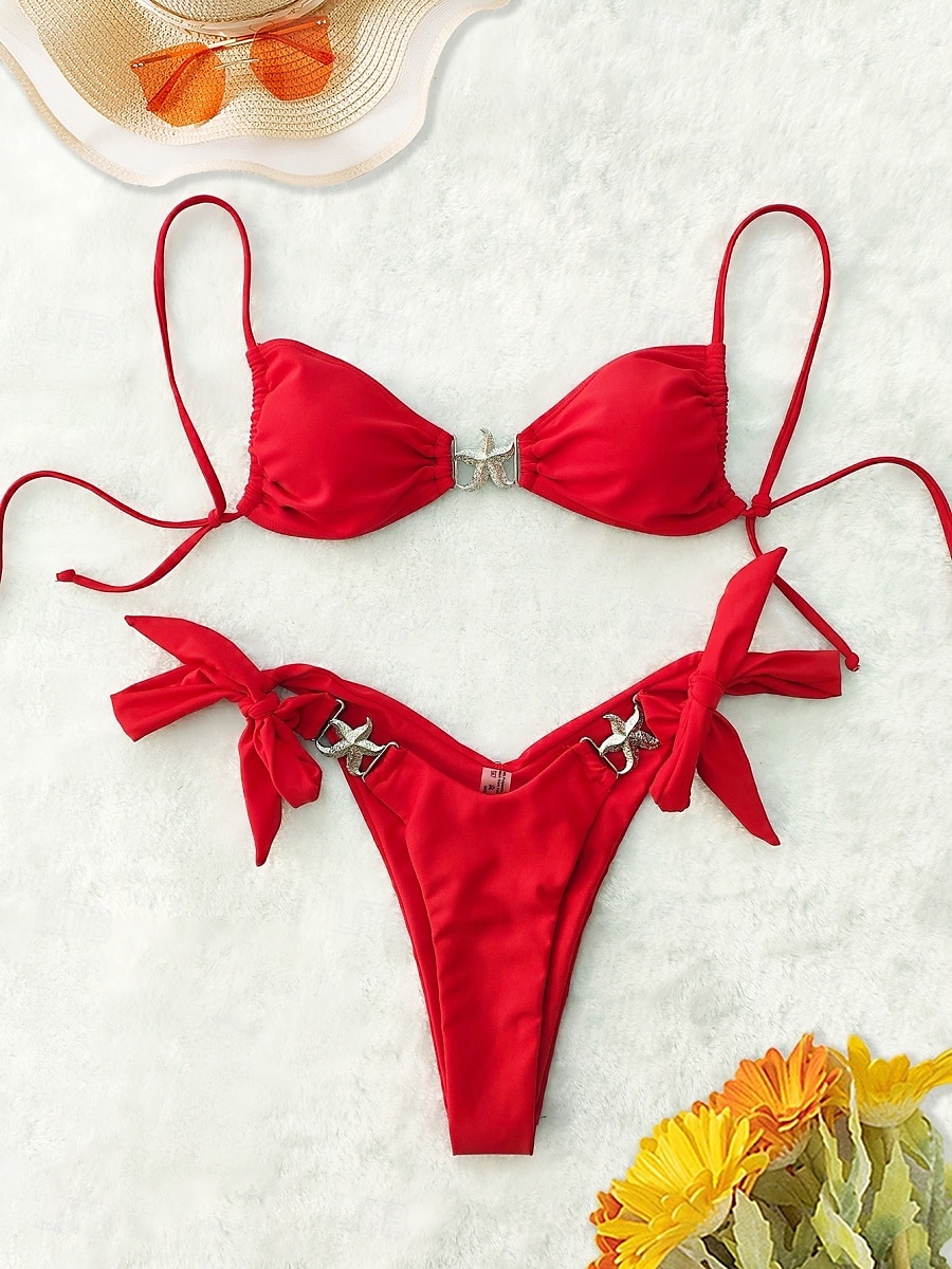 Dam Badkläder Bikini 2 st G-string Baddräkt Öppen rygg Smal Semester Standkläder Ensfärgat V-hals Ärmlös Baddräkter 2025 - $25.99 –P3