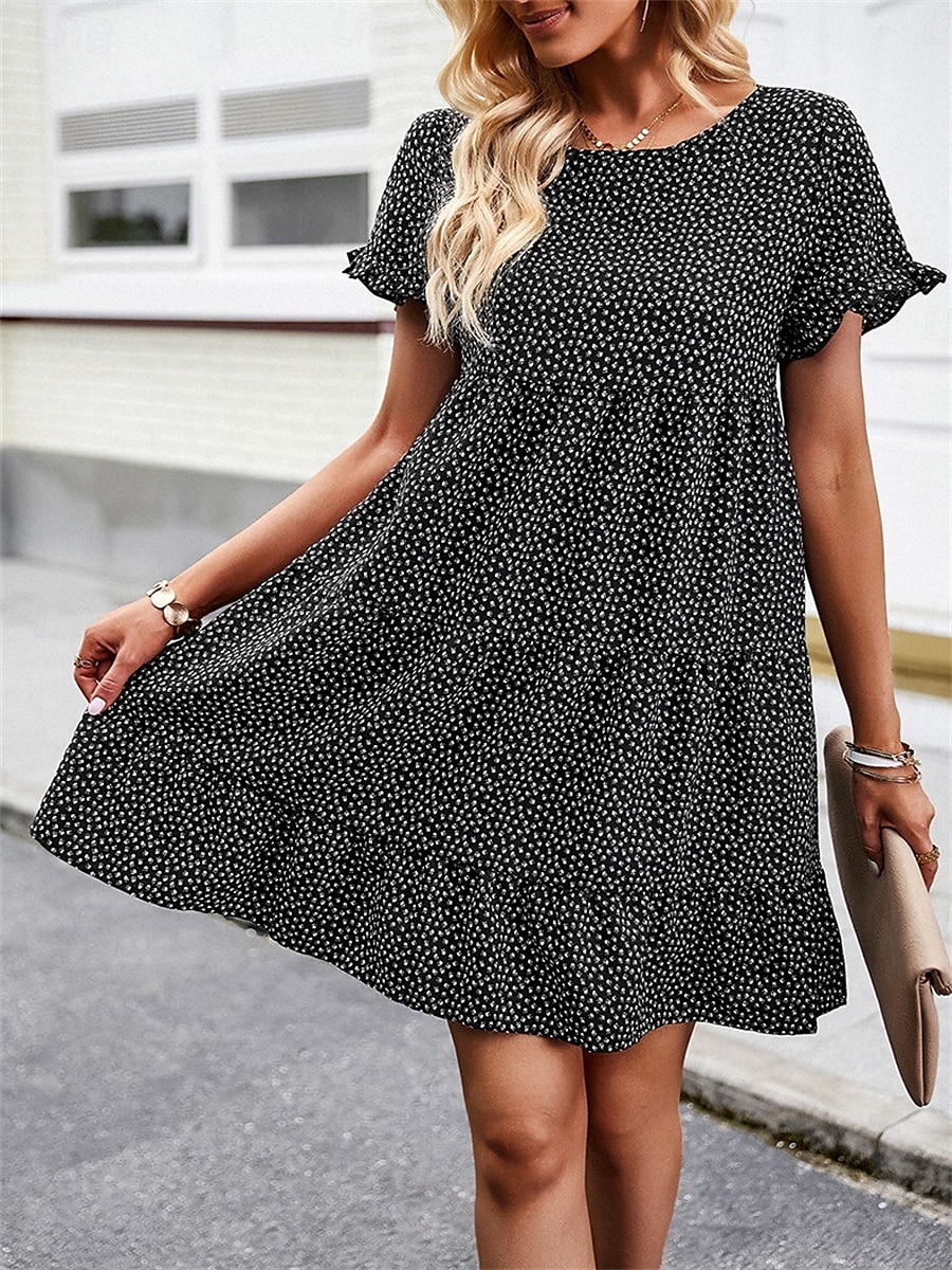 Női Mini ruha hétköznapi ruha Elegáns Stílusos Alap Vakáció Napi Normál Virágos Rövid ujjú Terített nyak Fekete Fehér Rubin Barna Nyár Tavasz 2025 - $43.99 –P20