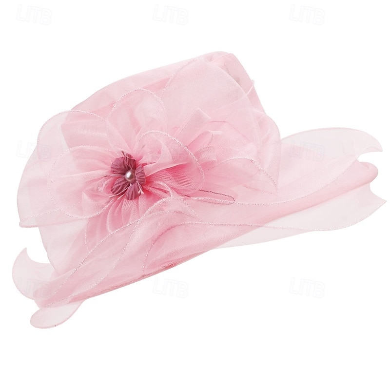 cappello da donna in organza, berretto da chiesa, cappelli da cocktail, da tè, da sposa, con fiori, a tesa larga del 2025 a $16.99 –P5