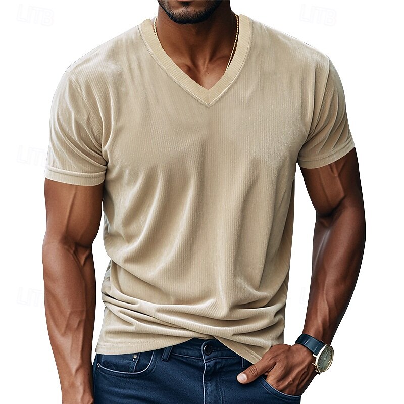 Men's Tee Short Sleeve Shirt Tee Top Short Sleeve V Neck Spring & Fall Plain Fashion Designer Sexy Vacation Street Going out Black Navy Blue Army Green Top Tee for Men 2025 - $16.99 –P7