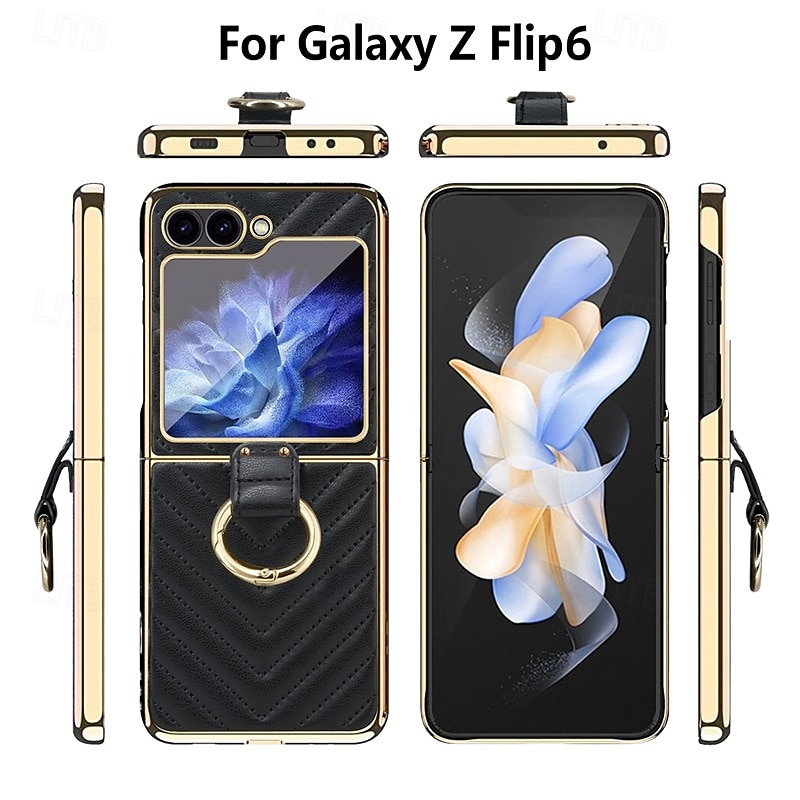 2025年 電話 ケース 用途 サムスンのギャラクシー Zフリップ6 Z Flip 5 Z Flip 4 Z Flip 3 バックカバー バンカーリング 耐衝撃 レトロ風 PUレザー コレクション – $28.99 –P2