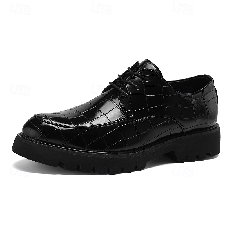 sapatos derby marrom masculino - couro sintético com relevo de textura de crocodilo, calçados estilosos e versáteis para homens, ideais para uso casual, no escritório e no dia a dia de 2025 por $46.99 –P4