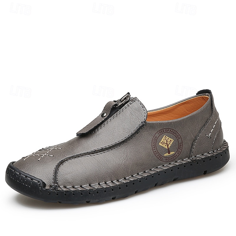 Men's Handmade Faux Leather Casual Loafers – Vintage Slip-On Shoes with Side Zipper & Soft Sole for Everyday Wear 2025 - $46.99 –P6