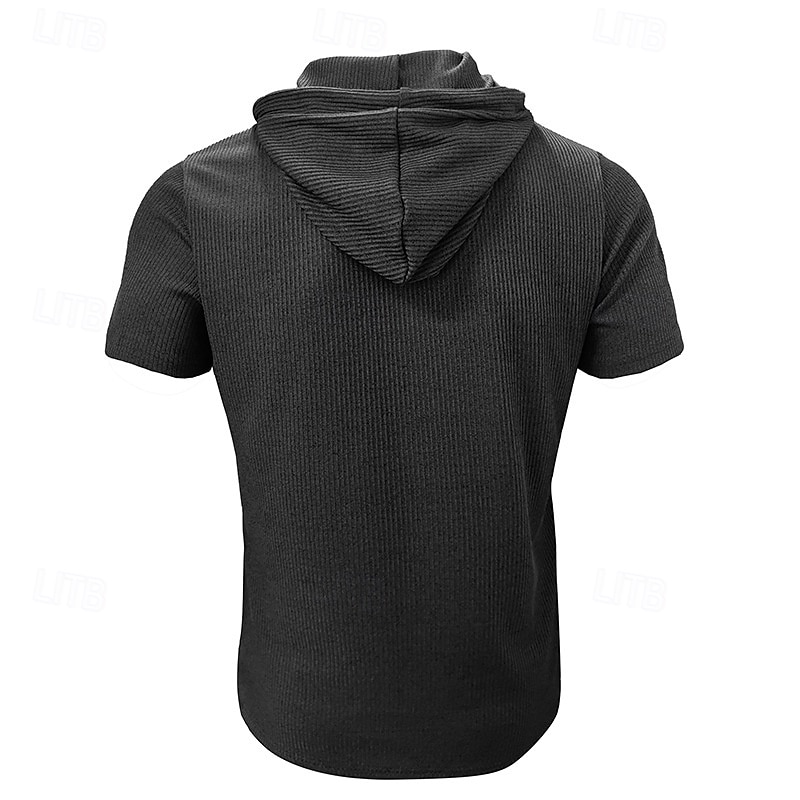 Herren T Shirt T-Shirt Kurzarmshirt Kurzarm Mit Kapuze Sommer Einfach Mode Designer Basic Knöpfe Urlaub Straße Ausgehen Wein Top T-Shirt für Herren 2026 - $30.99 –P12