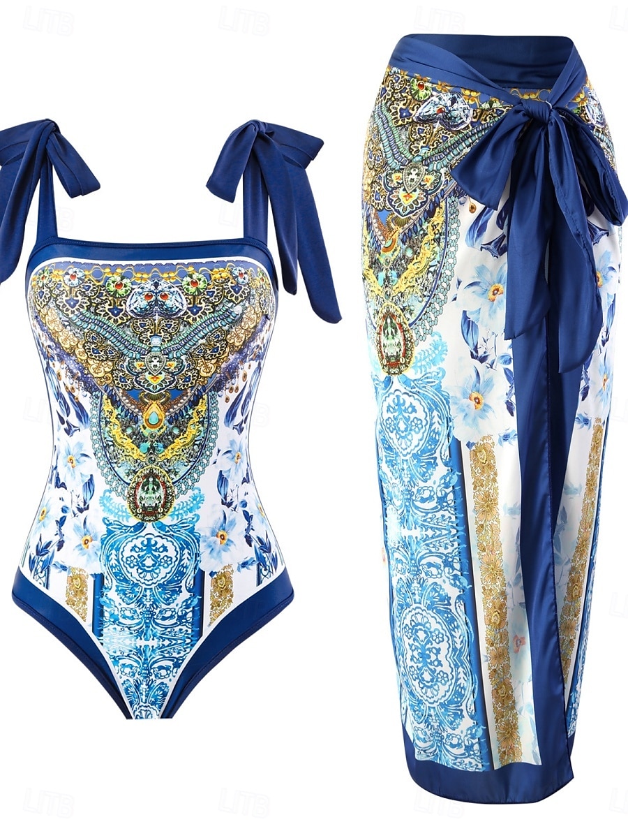 Women's Swimwear One Piece 2 Piece Skirt Swimsuit Backless Tummy Control High Waist Slim Vacation Beach Wear Floral Scoop Neck Sleeveless Bathing Suits 2025 - $48.99 –P1