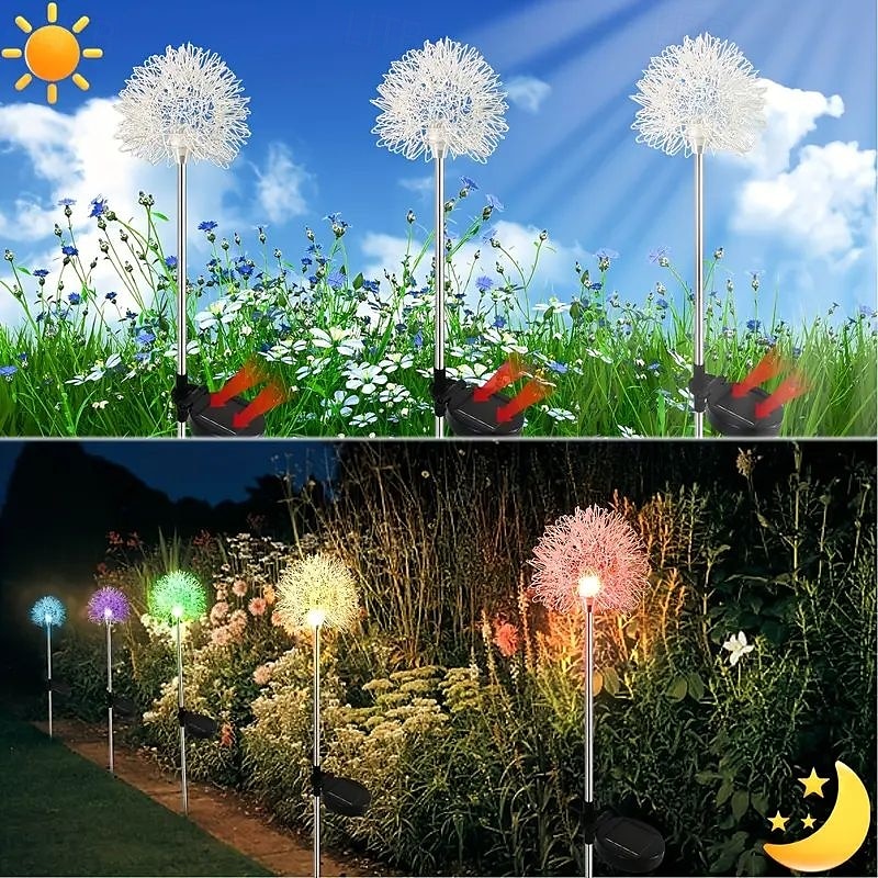 2pcs Outdoor Solar Dandelion Aluminum Ball Garden Light LED Landscape Light No Wiring Required for Courtyard Pathway Terrace Flower Bed Camping Holiday Party Decoration 2025 - $32.99 –P4