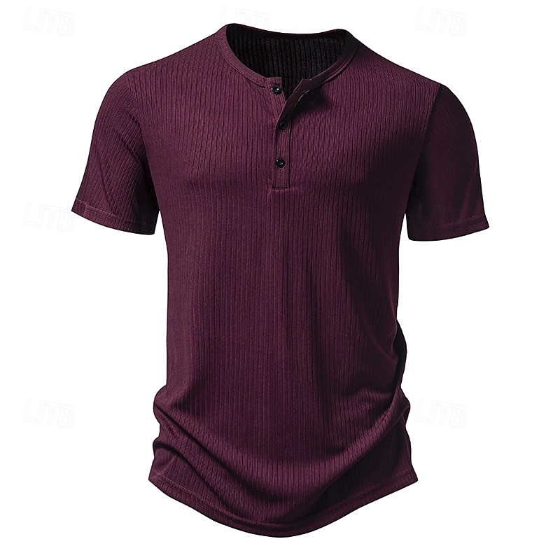 Per uomo Maglia Henley Maglietta Top a Maglia a Coste Canotta Muscolare Manica Corta Tinta unica Semplice Maglieria Casual Bottoni Striscia di fossa Henley Vacanza Casuale Quotidiano Estate Primavera del 2025 a $22.99 –P11