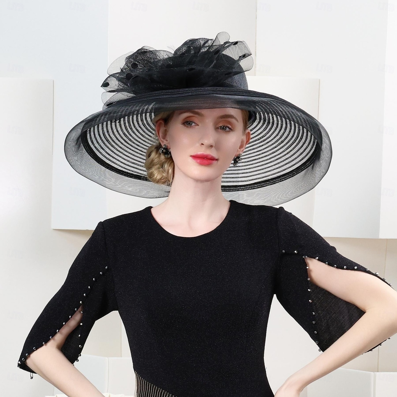 kapelusze z włóknistego miękkiego kapelusza kapelusz przeciwsłoneczny kapelusz z welonem ślub przyjęcie herbaciane elegancki ślub z koronką boczna nakrycie głowy nakrycie głowy 2025 - $71.99 –P2