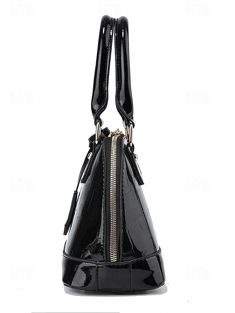 Bolsa feminina elegante com padrão de pedra verde e alça de ombro ajustável, couro envernizado brilhante, design moderno, adequada para trabalho, festa e uso diário vinho preto laranja de 2025 por $21.99 -P3