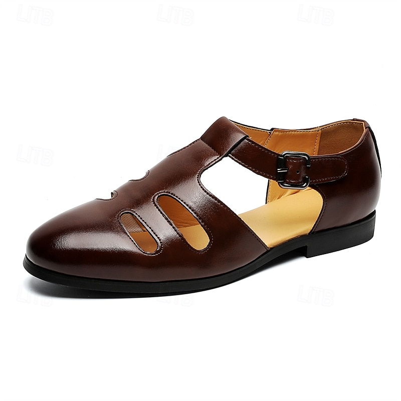Schwarze Fischersandalen aus Kunstleder für Herren mit Schnallenriemen und Aussparungsdesign, stilvoll und bequem für die Freizeit, den Outdoor- und Sommergebrauch 2025 - $42.99 –P1