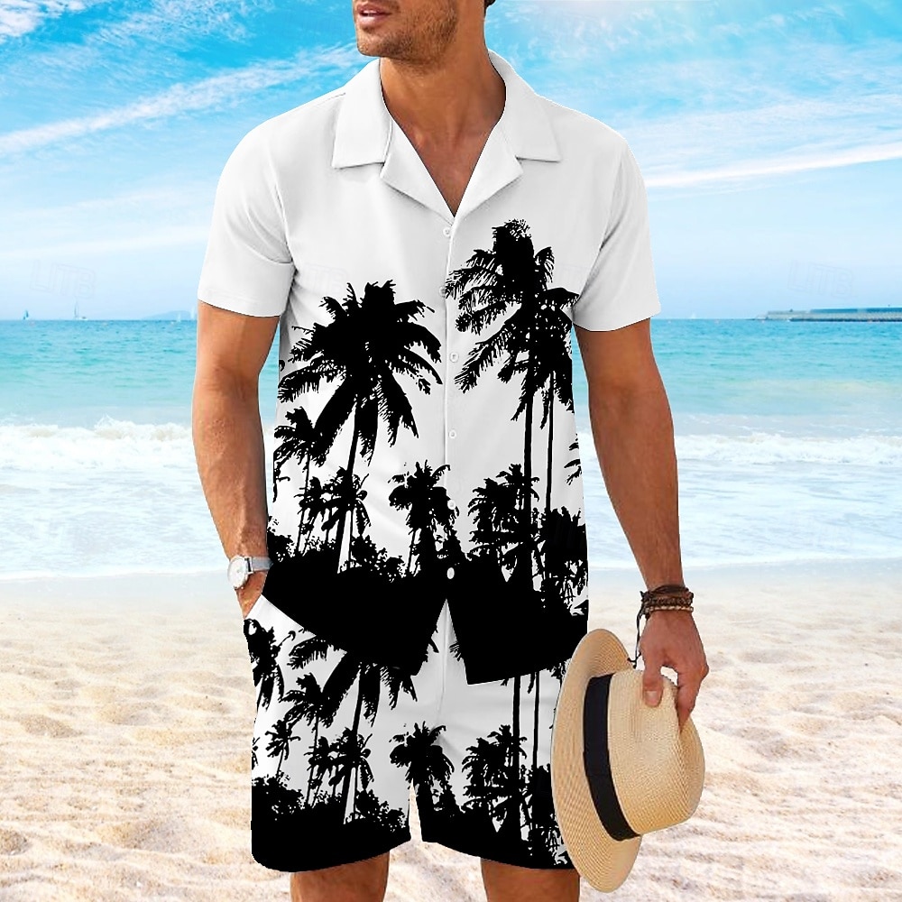 Herren Kokospalme 2St Hemden-Sets Hemd Kurzarm Kurze Hosen Kubanisches Halsband Urlaub Hawaiianisch Party Lässig Täglich 3D-Druck Sommer Rubinrot Weiß Gelb 2026 - $40.99 –P1