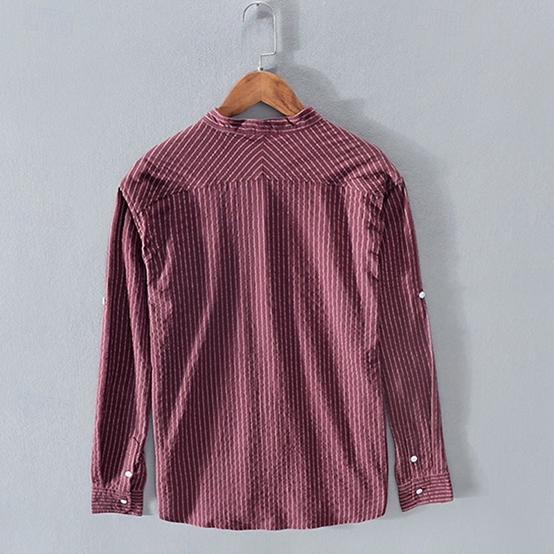 Per uomo Camicia Camicia di lino Camicia casual Camicia con Bottoni Camicia di cotone A righe Vacanza Camicia hawaiana Bianco Vino Blu reale Manica Lunga Colletto alla coreana Primavera Autunno del 2025 a $35.99 –P6