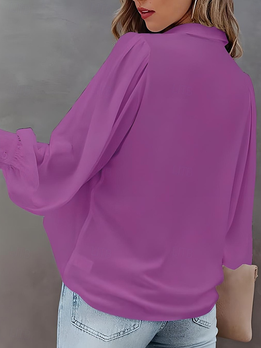 Women's Shirt Blouse Solid Color Stylish Casual Long Sleeve Shirt Collar Regular Tops Daily Buttons Black White Navy Blue Dusty Blue Purple Summer Spring 2025 - $21.99 –P7