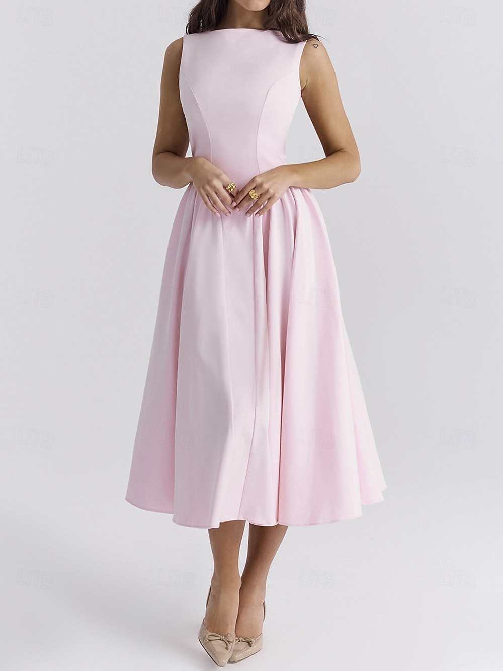 Retro Vintage 1950s Midi Dress Flare Dress Spaghetti Strap Corset Solid Color A-Line Slash Neck Women's Masquerade Wedding Vacation Tea Party Adults' Dress 2025 - $26.99 –P4