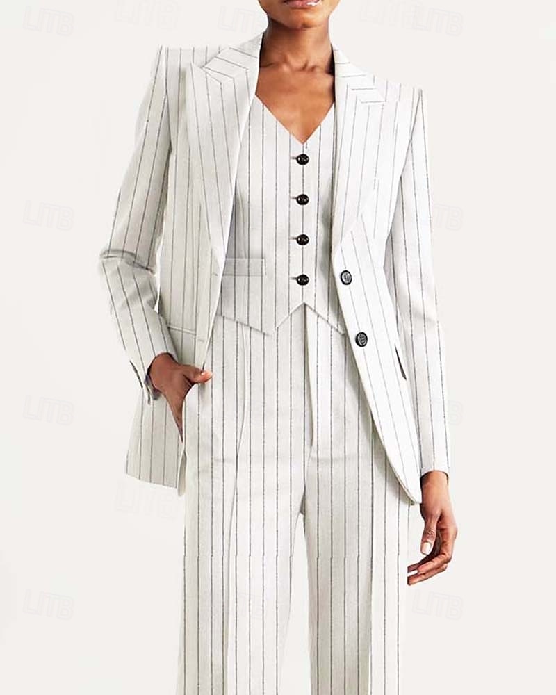 Nadrágöltöny 3 Részes Készlet Anyának a Menyasszonyhoz Tuxedo Esküvői Vendég Elegáns Blézer Klapák Bokahosszig Csíkos Hosszú Ujjú Zsebekkel 2025 - $199.99 –P6