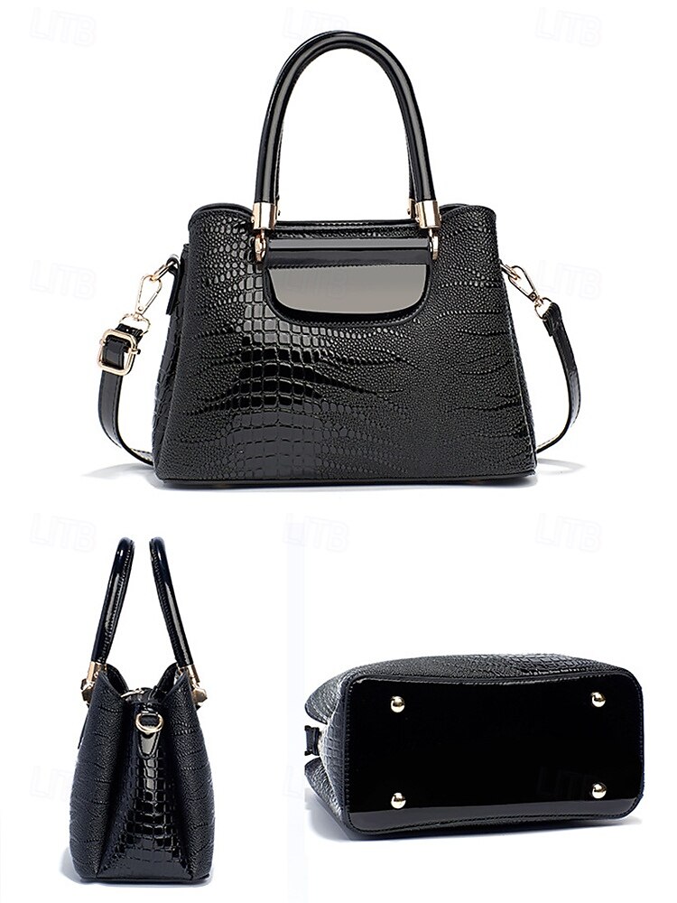 Elegante bolso de mano de piel sintética con efecto cocodrilo: elegante bolso de mano con asa superior y correa de hombro desmontable, lujoso bolso de mano para mujer, perfecto para el trabajo, fiestas y eventos formales negro rosa rojo 2025 - $34.99 –P3
